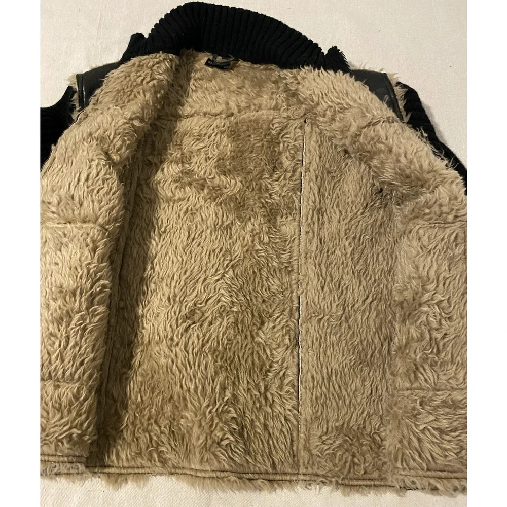 Sergie Platini Mens Italian Faux Leather Bomber Jacket Size Medium Sherpa Lined